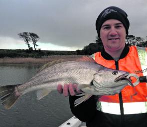 Hoping for a bream or two, Ash Wojniusz certainly wasn’t disappointed when this Werribee River school mulloway intercepted a lightly-weighted Berkley Gulp Turtleback Worm.