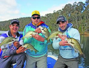 Nick, Steve and Jamie scored these estuary perch. These fish found Squidgy wrigglers hard to resist. All were released.