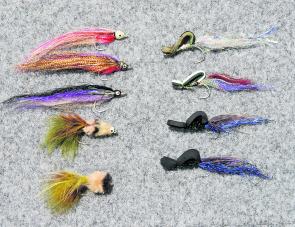 A selection of the author’s rough but effective cod flies. Note the Toads at the bottom and the purple Gartside Gurglers (on the right), these are excellent for surface work.