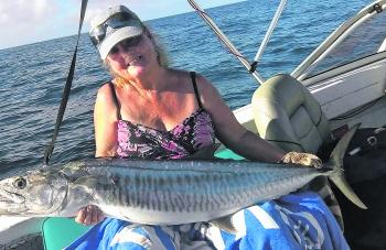 It was smiles all round when Cathy Cornwell caught this monster trolling a Halco lure around Rockcod.