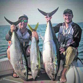 Dan and Adrian with a great mix of tuna and kingfish caught casting stickbaits into schools of fish!