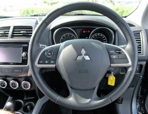 Controls for audio and cruise control system are conveniently located on the 2WD ASX’s leather bound steering wheel.
