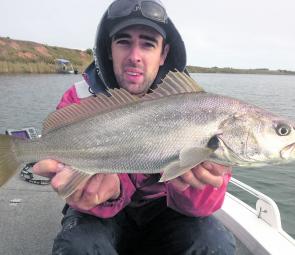 Prospecting the Werribee River for the first time, Shayne Turner managed this juvenile mulloway, and several others, casting a small metal vibe intended for bream.