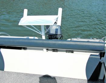 A shot of the Morningstar’s flexible aft seating in the lowered position. Set up in this way, the seat becomes a handy brace point for someone working on a big fish astern. 