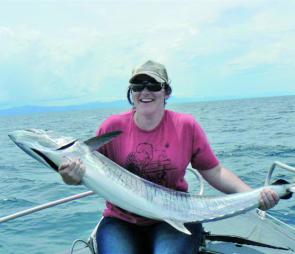 Nicole was extremely happy with this big Spaniard she trolled up on a gar while fishing with Kerry Bailey out from Cairns.
