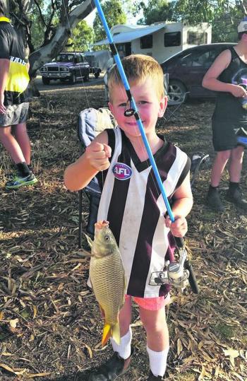 Maxi Stephens with a carp he landed at the Horsham Angling Club competition recently held on the Wimmera River.