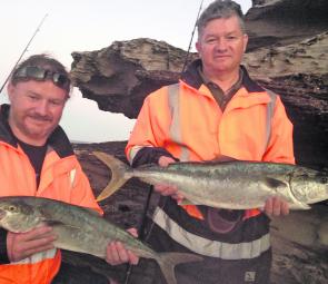 Colin Birthwick and Glen Williams show off part of their catch from the rocks.