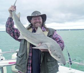 Dave Muir caught this 13.5kg gummy shark in Western Port just off Lysaughts.