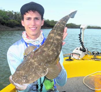 Rhett nailed this great flathead on the transom while we tested the new Motorguide Xi5.