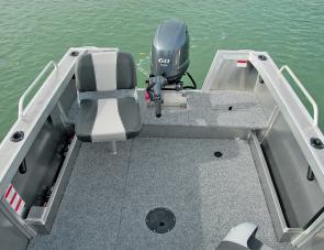Ample beam and stability, handy side pockets, three rod holders per side and an aft livewell make fishing a pleasure. 