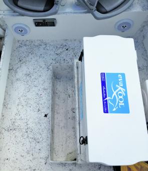The draw underneath the EvaKool Ice Box allows for storage space and provides a little extra height for the esky – the top of which will be used for cutting and preparing baits, filleting fish and maybe even making lunch if we remember to eat!