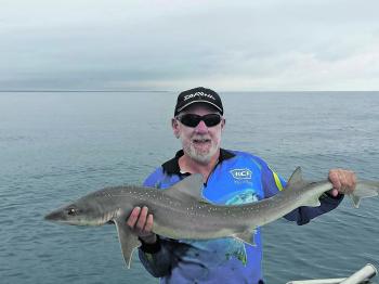 John Maxwell with a nice gummy caught offshore from Mcloughlins Beach.