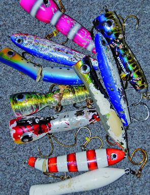 A selection of battle scarred and broken lures from a recent GT popping trip.