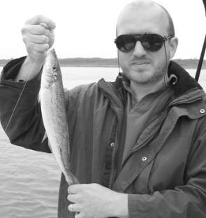 Laurie Ellul with a 41cm whiting caught on sandworm. 