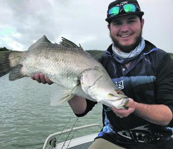 Aaron Sturdy took advantage of the masses of small prawns in Constant Creek to score this beaut barra on a 55mm Fuze Prawn drifted down onto a small rock bar.