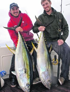 Mike Bonnici and Mike Bamforth with a pair of Sydney yellowfin.