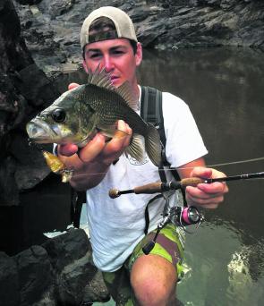 Tom Gordon loves fishing skinny creeks for bass and pulled this one out a very rocky pool on a shallow diver.