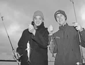 Marcel Krieger from ABT and his cousin Alex from France with a double header of Port Phillip Bay pinkies. This was Alex's first fish in Australia.