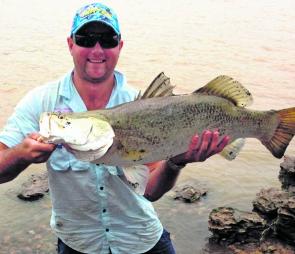 Matt Stapleton with his Pirtek Fishing Challenge winning barramundi catch.