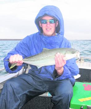 Andrew may have been cold and wet, but it doesn’t seem to matter what sized kingfish he catches, it always puts a smile on his face.