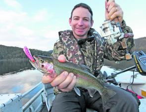 Sandy Hector with a well conditioned rainbow trout trolled recently in Lake Dartmouth on a Pink Panther Tassie Devil lure. Dartmouth should continue to fish really well throughout September.