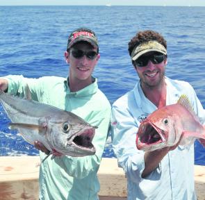 Two tasty fish from one of many multiple hook ups; a dogtooth tuna and rosy jobfish.