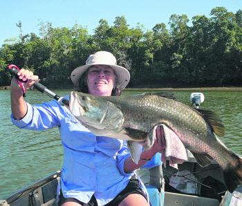 Alice did well to nail this 93cm barra in a local creek. 