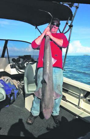 Cob caught this whopping big gummy shark weighing over 25kg offshore from Port Albert.