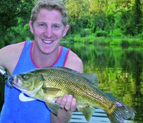 Aaron Miller caught this hungry 50cm bass on a fizzer.