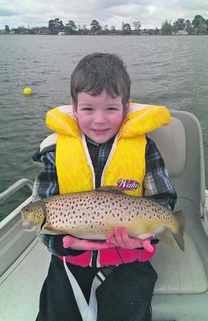 Jacob Young took this chunky Wendouree brown caught casting lures from the boat with no help from his dad. 