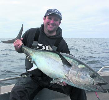 Nick Murrell with a solid inshore tuna definitely over the 20kg mark.