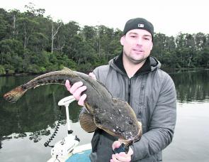 Rob’s first ever fish – a beaut 70cm flatty which was released. It was one of 70 caught for the day.