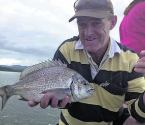 Ray with a bream caught on a blade. Good fish are about but catching them consistently isn’t easy.
