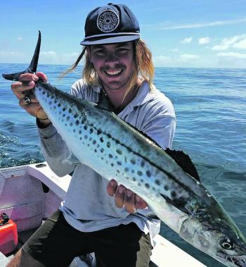 Jay Cold with a mackerel from Currimundi Reef caught on a 40g slug.