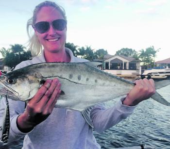 Lauren Marsh with a Pelican Waters queenfish caught using an Ecooda popper.