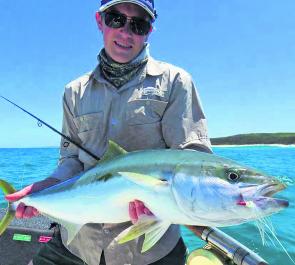 Kingfish will beat you up on any tackle, and are a real challenge to land on fly. This kingfish of about 90cm took a home-tied garfish pattern in about 2.5m of water – it doesn’t much more exciting than that!