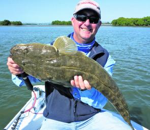 Michael Fox from Flathead Assassins couldn’t be happier with this 81cm flathead.