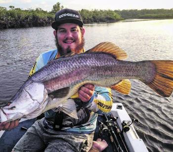 The author with a typical estuary-caught Gladstone barra. These fish will slow down in June, but they can still be caught.