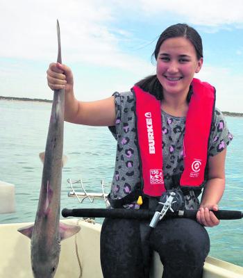 Nikita was very proud of her first gummy shark, which she caught off Ocean Grove.