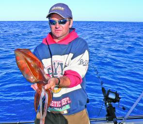 Horsham angler Gary Whitaker with a nice squid he caught at Cape Jaffa.