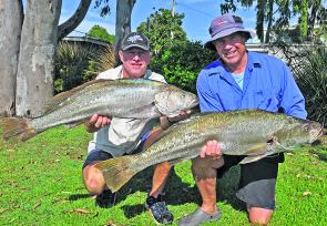 Bruce Waldron and Ian Markwell earned a $50 Davo's Fish of the Week prize with these quality mulloway from Chardons Reef.