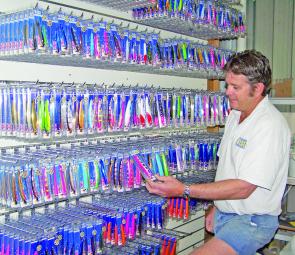 Alan inspecting lures prior to despatch.