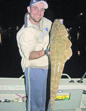Croc-sized flathead are a common by-catch while live baiting for mulloway, but when they crack the metre mark like this big girl, they're as highly prized as the elusive jewie! This one was sent back after the photo.