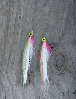 A couple of the author’s favourite golden perch flies: small Leftys Deceivers. 
