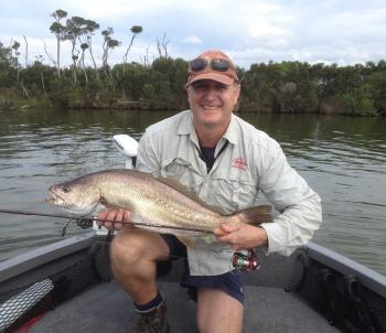 Wayne Morley with a 72cm Gippsland Lake mulloway caught on lure. A once in a lifetime capture. 
