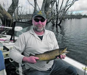 Mick Porter of Bacchus Marsh with a great brown trout from Toolondo.