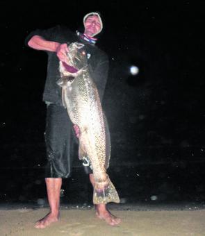 Luke Tinson stayed out on this rainy night and was rewarded with this great mulloway caught on squid.