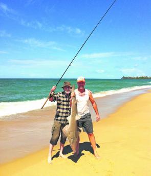 Manfred, with his son Roland, caught this shovel nose ray on Currimundi Beach.