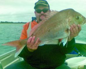 Rob Braz shows off this nice sized snapper of 4.5kg caught in the entrance of Port Albert.