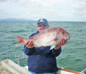 Joe Lang shows off what corner inlet has to offer with this 6kg snapper. Joe and his son Daniel landed 12 snapper on Gulp soft plastics and pilchards.